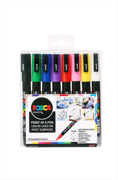 Uni Posca Paint Fine, 0.9 -1.3mm Bullet Tip, 8 Colour Set DAMPF8